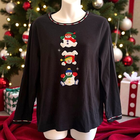 Mercer Street Studio Tops - Festive Snowman Embroidered Christmas Top | Mercer Street PXL